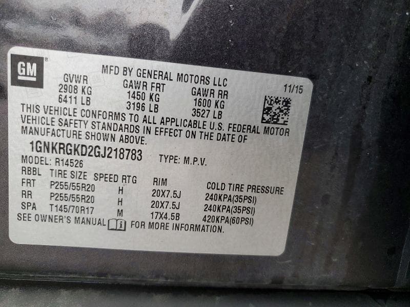2016 CHEVROLET TRAVERSE LT LT 13