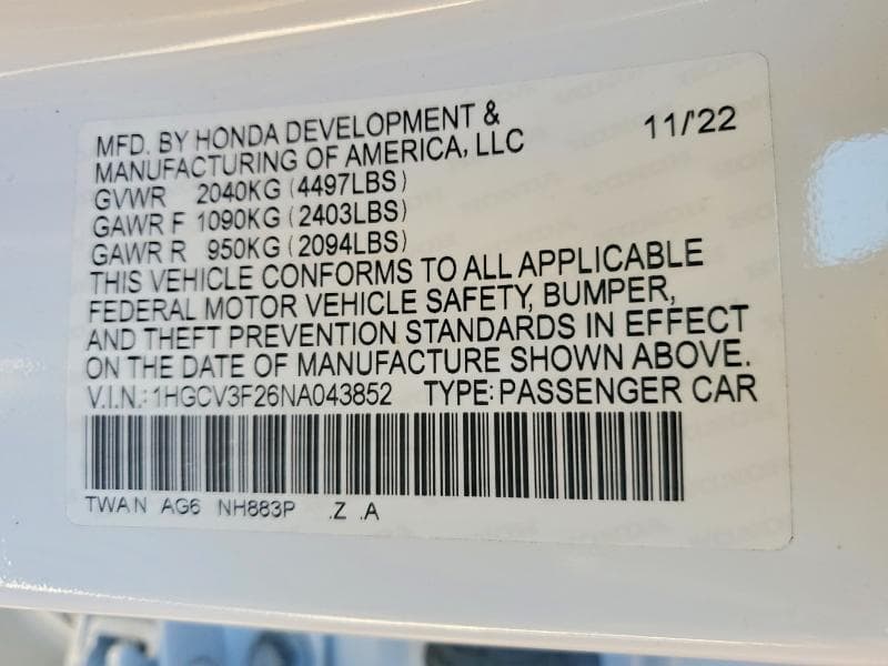 2022 HONDA ACCORD HYBRID SPORT HYBRID SPORT 13