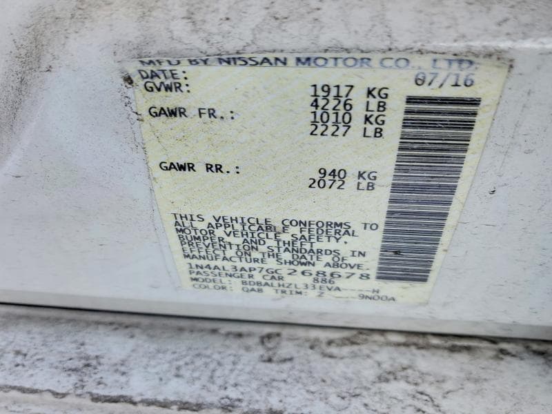 2016 NISSAN ALTIMA 2.5 2.5 12