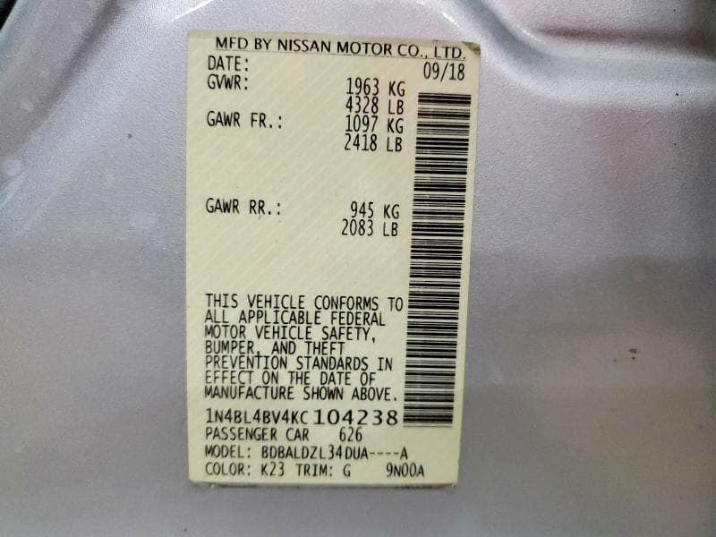2019 NISSAN ALTIMA S S 13