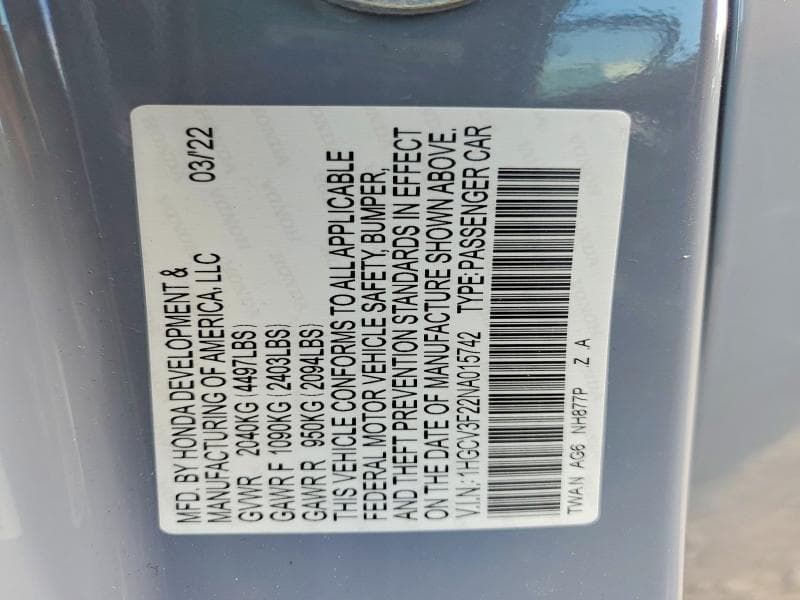 2022 HONDA ACCORD HYBRID SPORT HYBRID SPORT 12