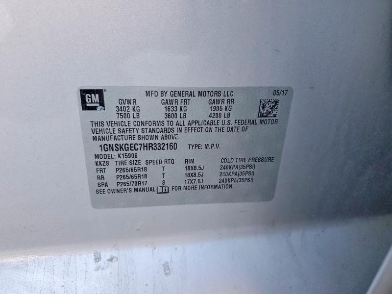 2017 CHEVROLET SUBURBAN K1500 LS 12