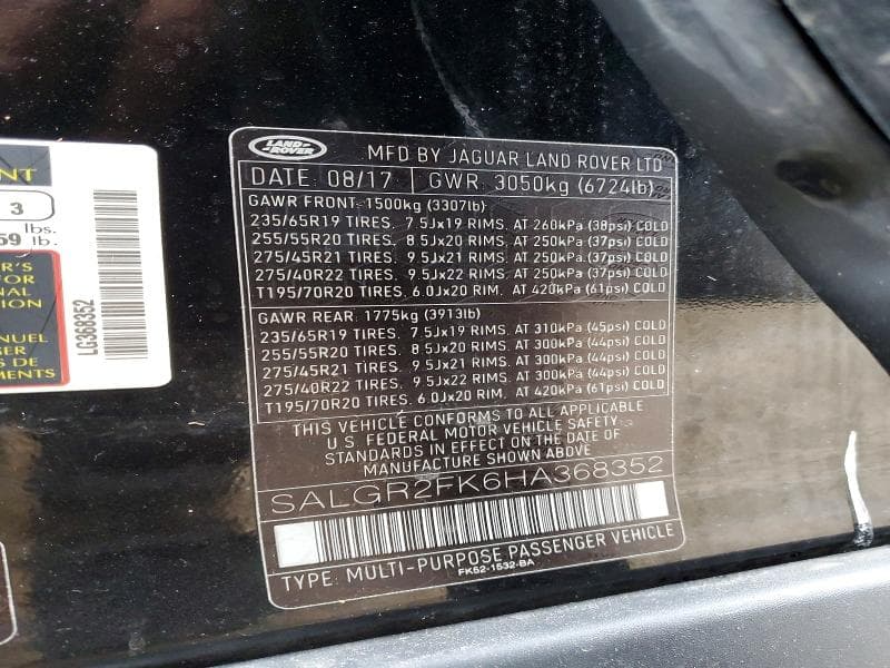 2017 LAND ROVER RANGE ROVER 12