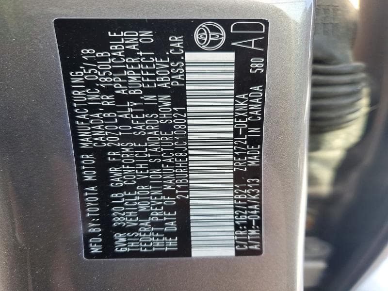 2018 TOYOTA COROLLA LE 12