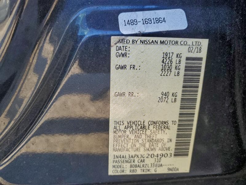 2018 NISSAN ALTIMA 2.5 13