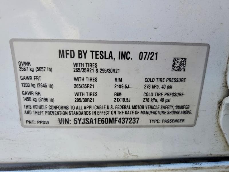 2021 TESLA MODEL S 13