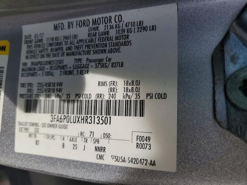 2017 FORD FUSION SE HYBRID 12