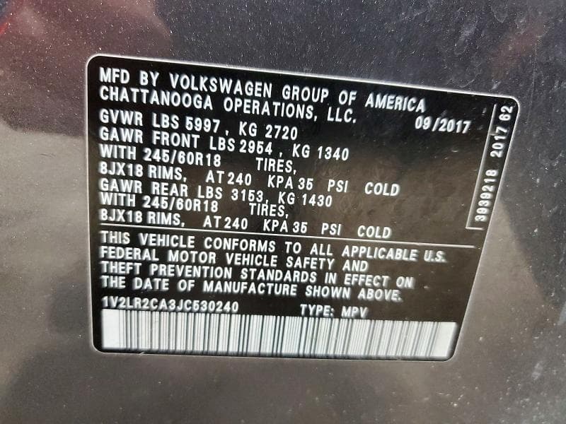 2018 VOLKSWAGEN ATLAS SE SE 15