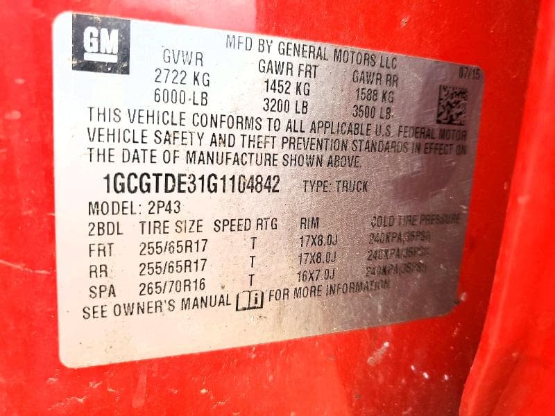 2016 CHEVROLET COLORADO Z71 Z71 12