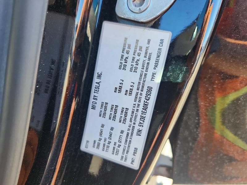 2019 TESLA MODEL 3 12