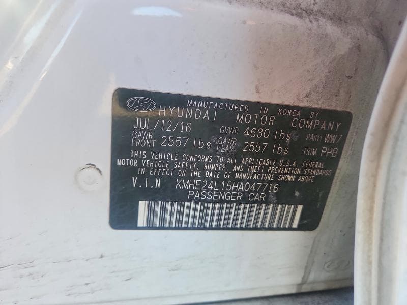 2017 HYUNDAI SONATA HYBRID HYBRID 12