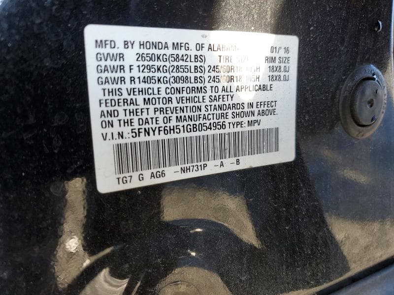 2016 HONDA PILOT EXL EXL 14