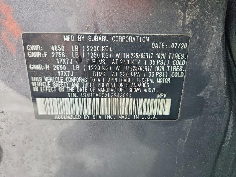 2020 SUBARU OUTBACK PREMIUM 12