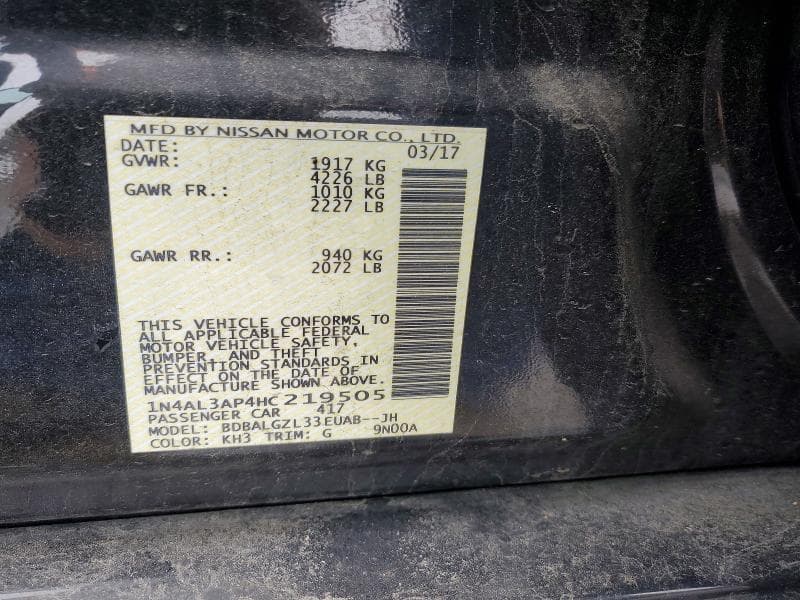 2017 NISSAN ALTIMA 2.5 2.5 12