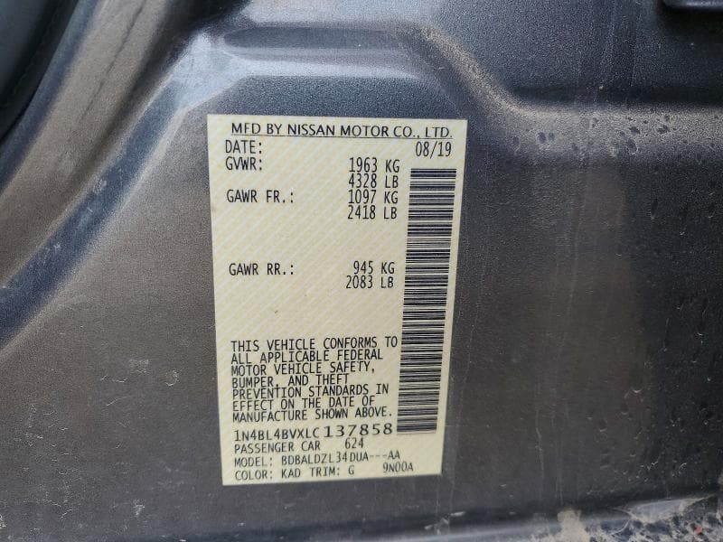 2020 NISSAN ALTIMA 2.5 S 2.5 S 12
