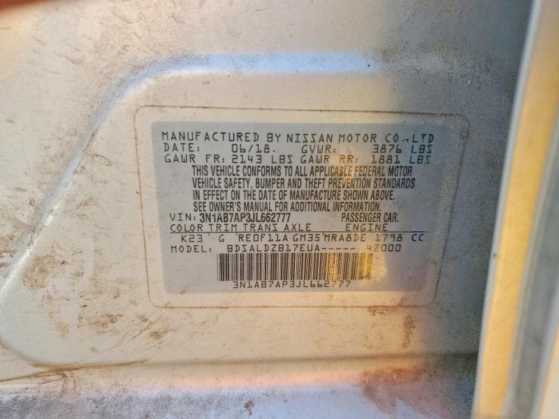 2018 NISSAN SENTRA SV SV 13