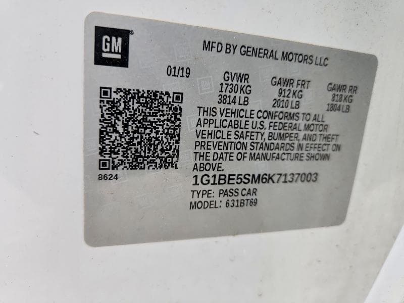 2019 CHEVROLET CRUZE LT LT 12