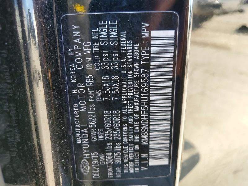 2017 HYUNDAI SANTA FE SE SE 14