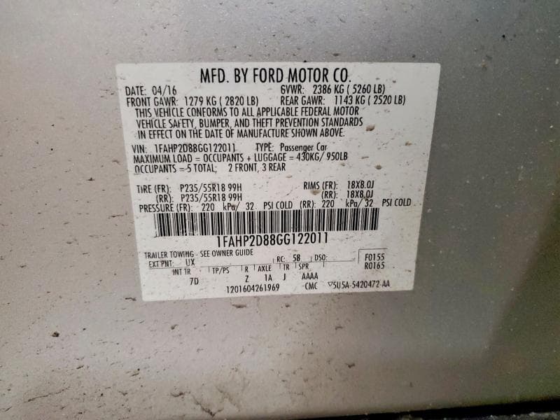 2016 FORD TAURUS SE 12