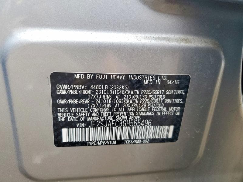 2016 SUBARU FORESTER 2.5I PREMIUM 2.5I PREMIUM 12