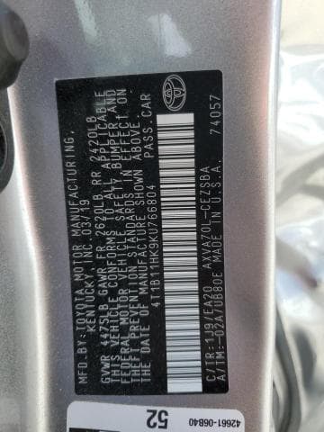 2019 TOYOTA CAMRY 12