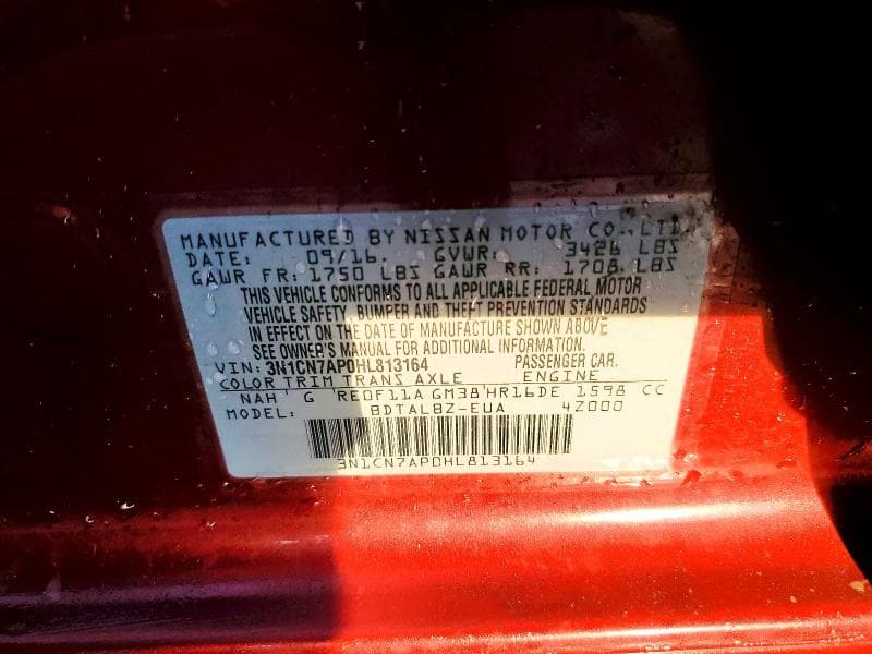 2017 NISSAN VERSA 1.6 SV 12