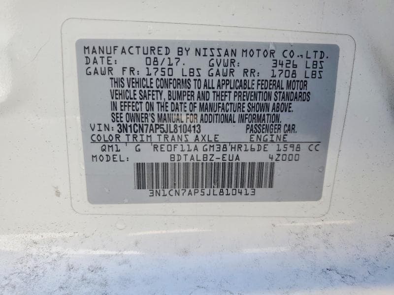 2018 NISSAN VERSA SV 13
