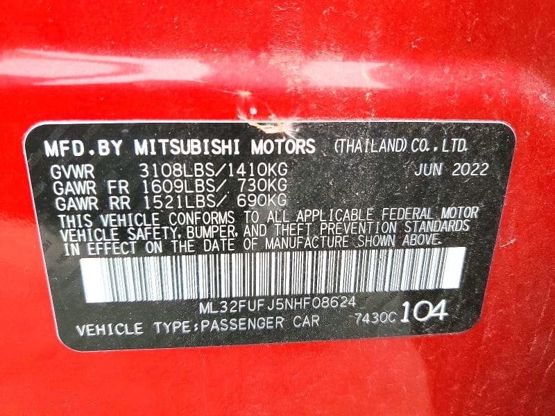 2022 MITSUBISHI MIRAGE G4 ES G4 ES 12