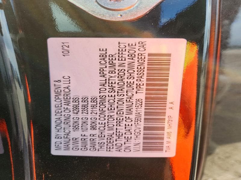 2021 HONDA ACCORD EXL 12