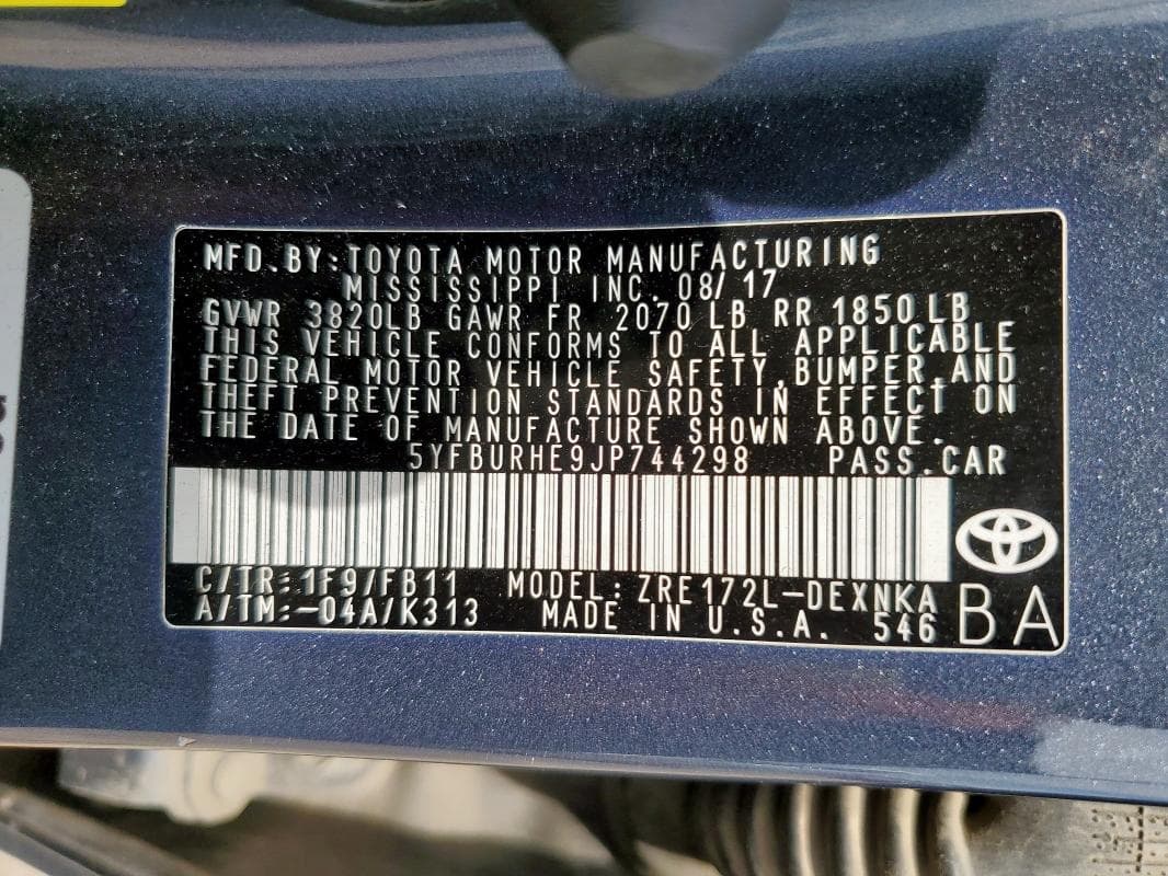 2018 TOYOTA COROLLA L L 13