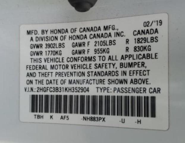 2019 HONDA CIVIC EX EX 12