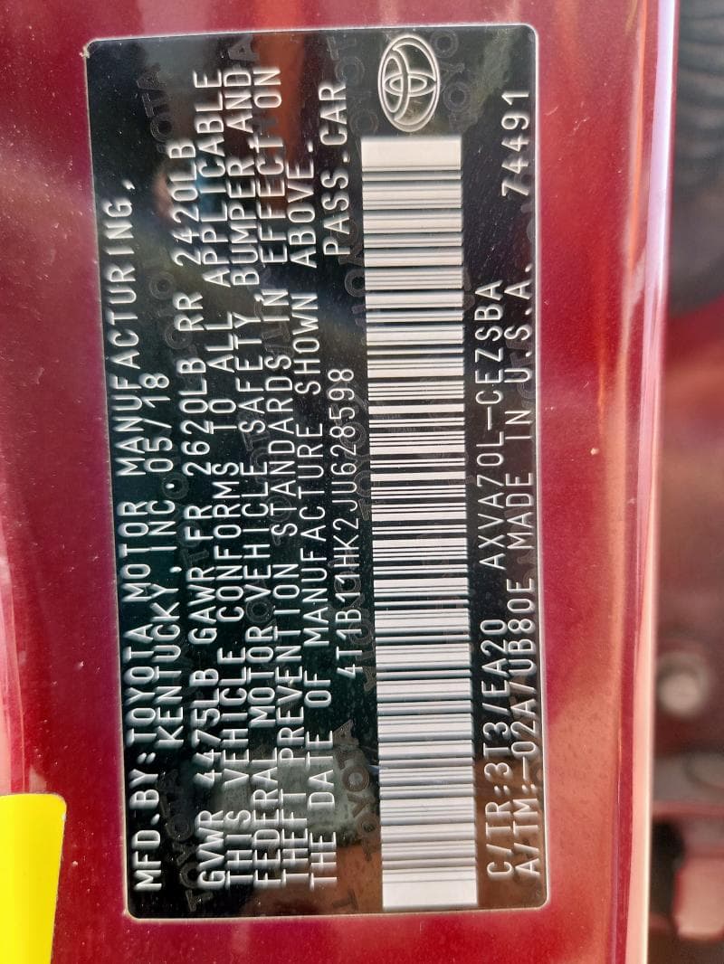 2018 TOYOTA CAMRY SE SE 12