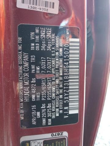 2017 HYUNDAI SANTA FE SPORT 2.4L 2.4L 14