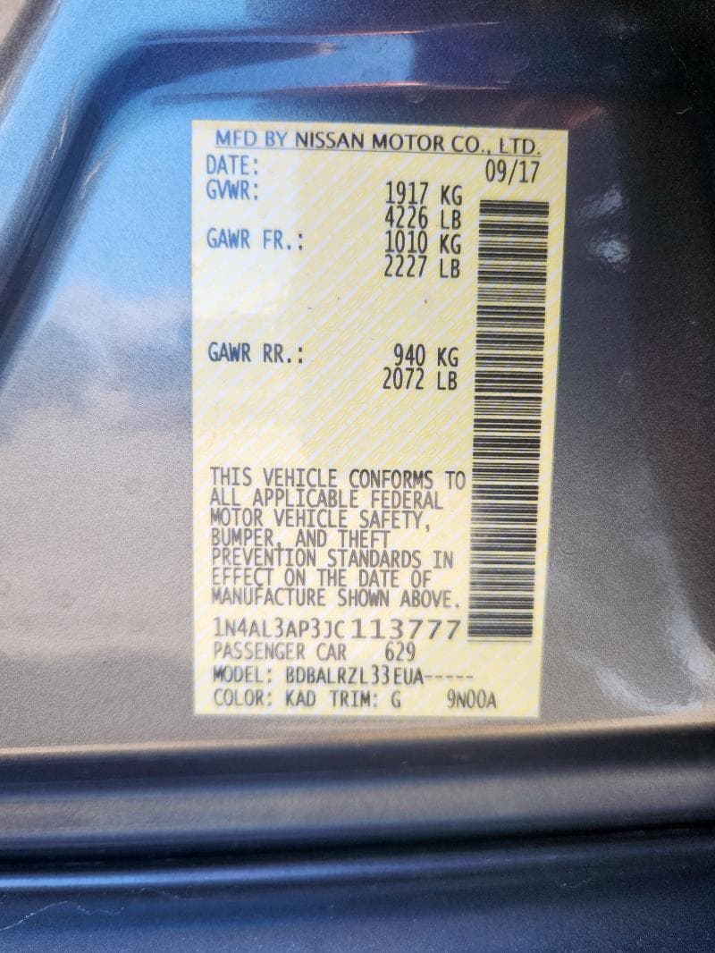 2018 NISSAN ALTIMA 2.5 13