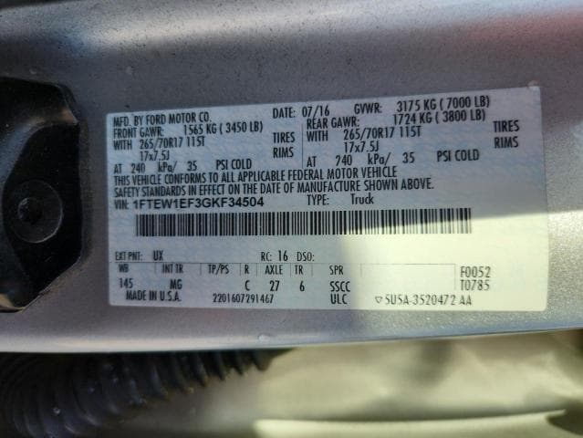 2016 FORD F150 SUPERCREW SUPERCREW 12