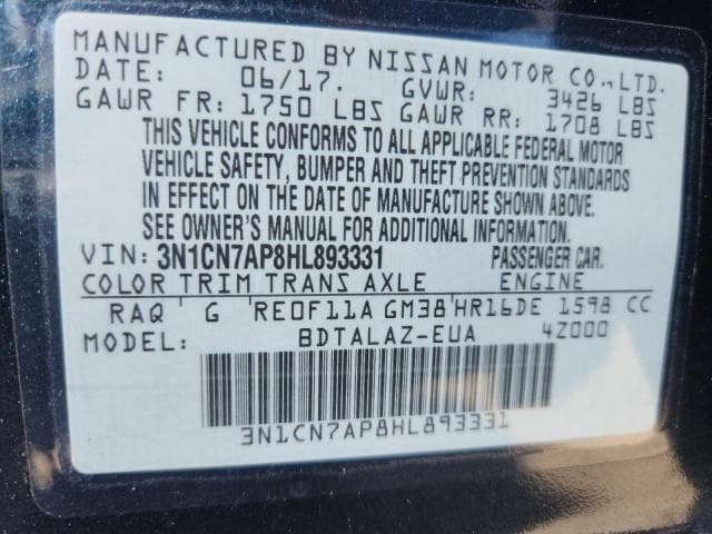 2017 NISSAN VERSA S 12