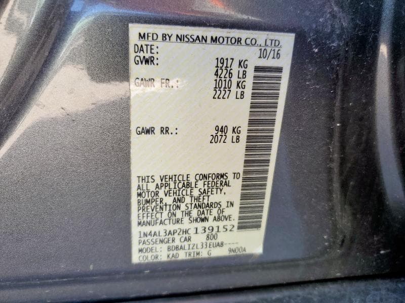 2017 NISSAN ALTIMA 2.5 SV 13