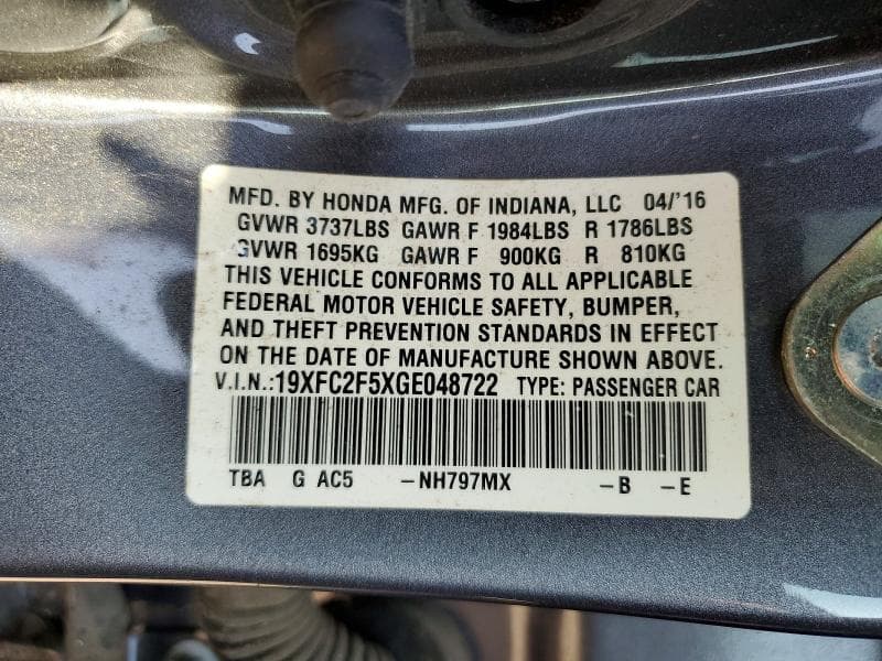2016 HONDA CIVIC LX 12
