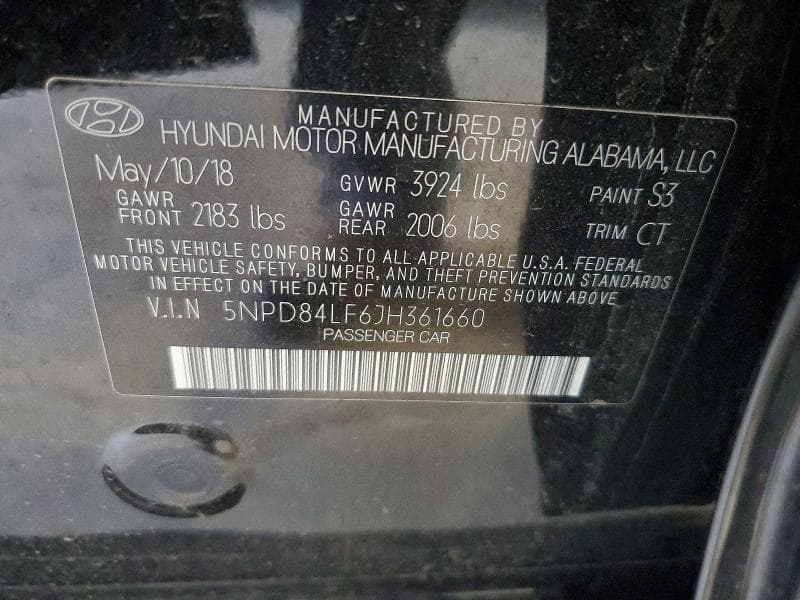 2018 HYUNDAI ELANTRA SEL SEL 12