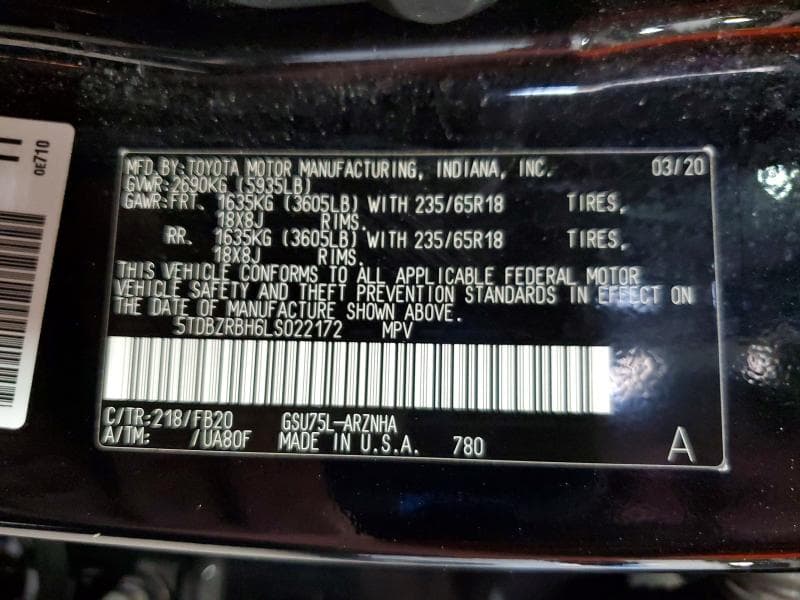 2020 TOYOTA HIGHLANDER LE 14