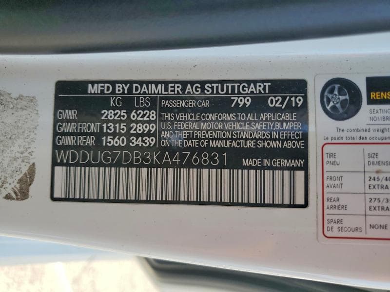 2019 MERCEDES-BENZ S S560E S560E 12