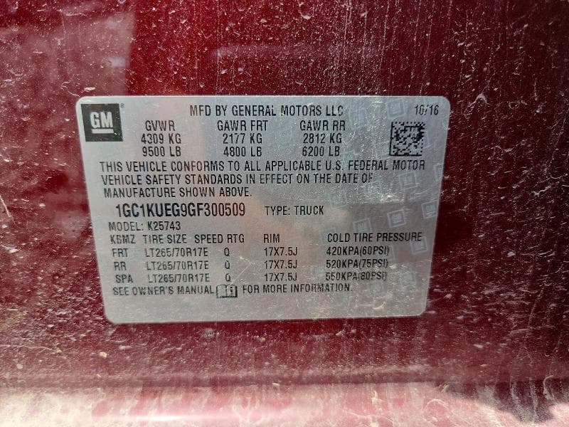 2016 CHEVROLET SILVERADO K2500 HEAVY DUTY K2500 HEAVY DUTY 12