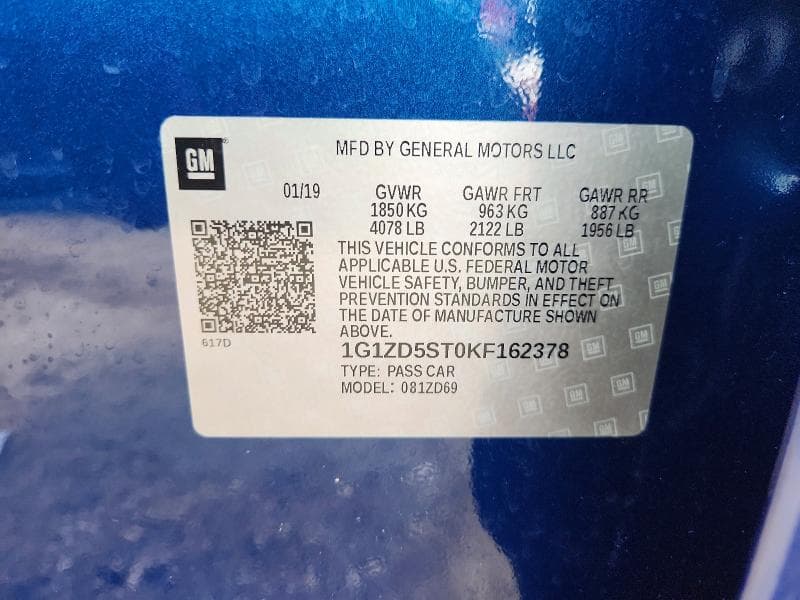 2019 CHEVROLET MALIBU LT LT 12