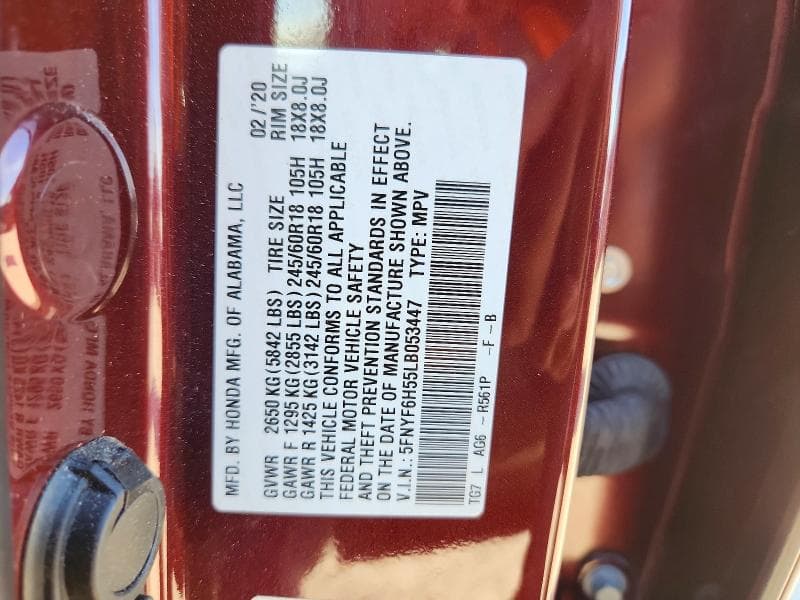 2020 HONDA PILOT EXL 12
