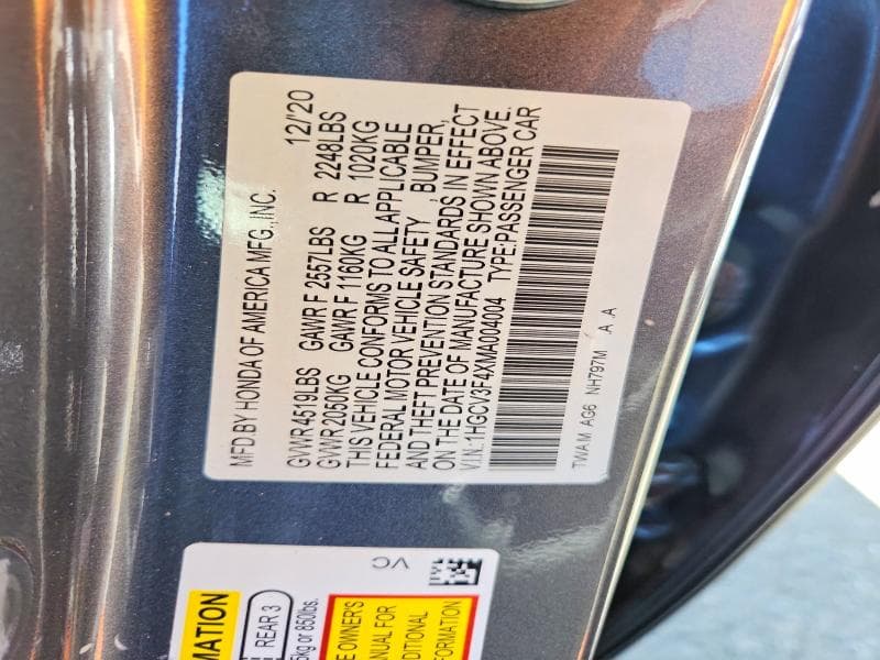 2021 HONDA ACCORD HYBRID EX 12