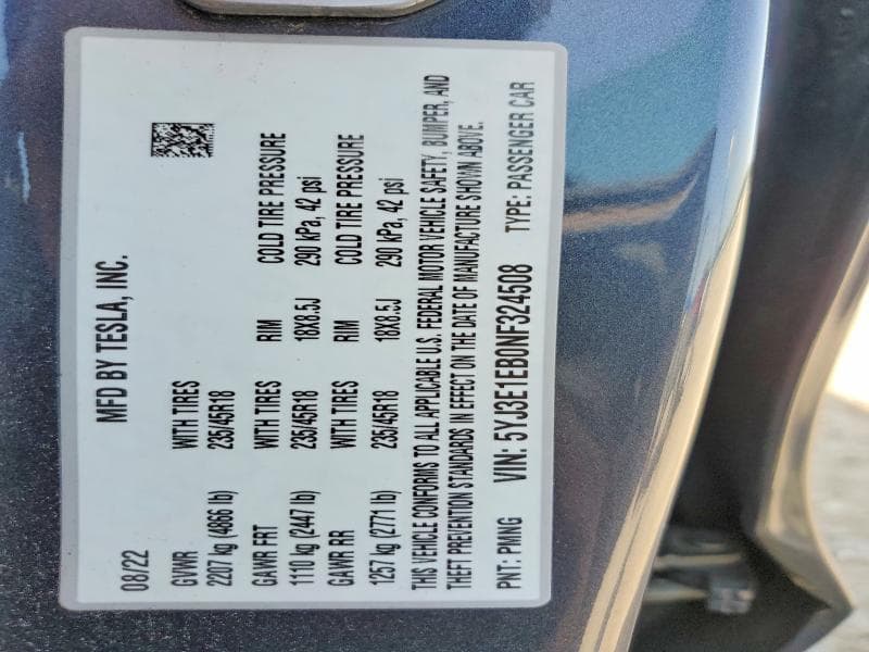 2022 TESLA MODEL 3 12