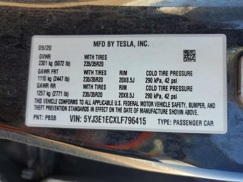 2020 TESLA MODEL 3 12
