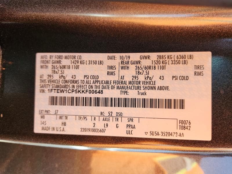 2019 FORD F150 SUPERCREW 12