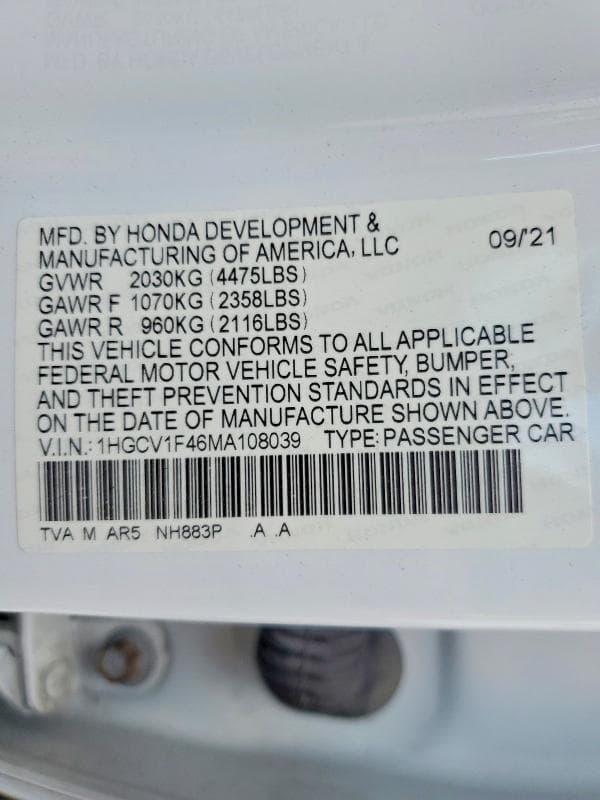 2021 HONDA ACCORD SPORT SE 12