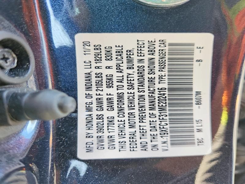 2021 HONDA CIVIC EX 12